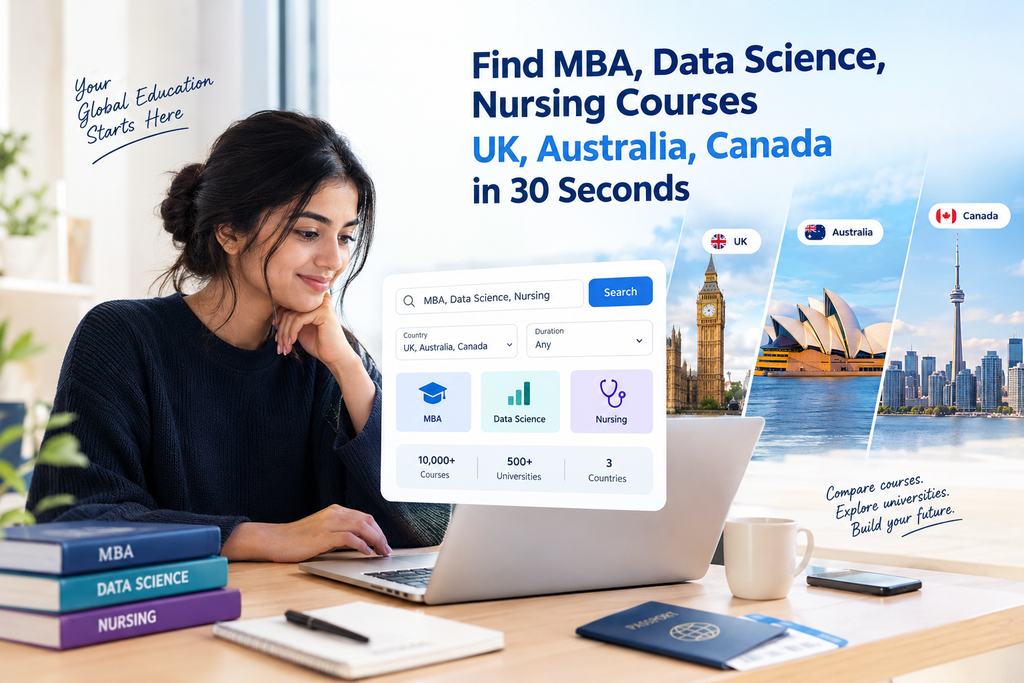 find MBA Data Science Nursing courses UK Australia Canada
